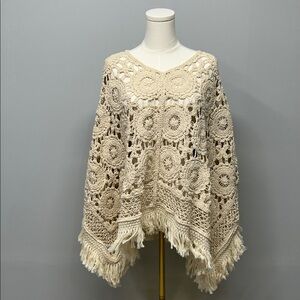 Raga Crochet Fringe Poncho The Betsy Festival Boho‎ Indie Cottage Size Small